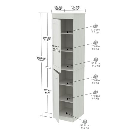 Inval Buffet Cabinet With 2-Slim Doors 15.75 in W x 16.54 in D x 70.87 in H in Washed Oak AL-3813